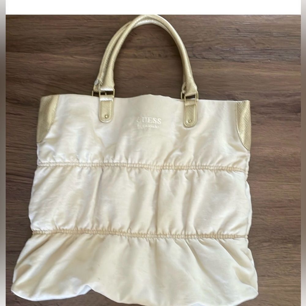 Guess *Marciano* Cream Ruched Shirred Tote Bag